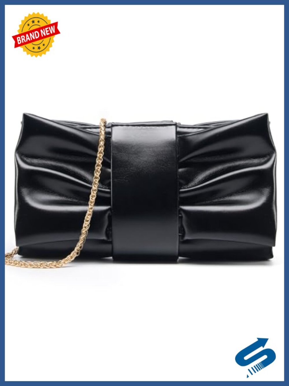 Pleated Faux Leather Bowknot Clutch Purse with Detachable Chain
